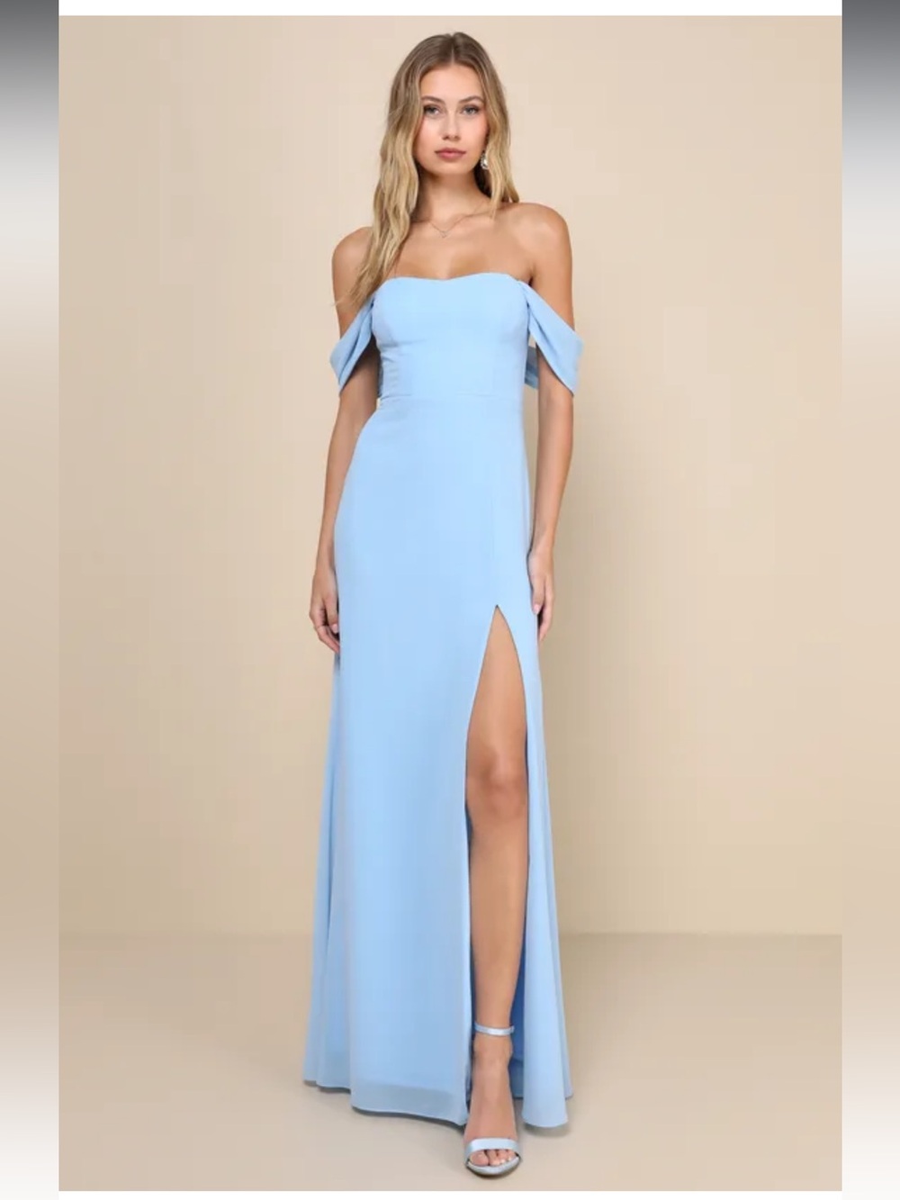 NWT- Magical Magnetism Light Blue Off-the-Shoulder Maxi Dress